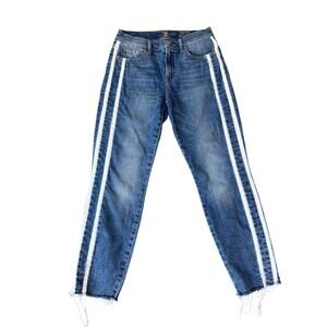 7 For All Mankind Ankle Skinny Panel Stripe Frayed Jeans US Women's 27